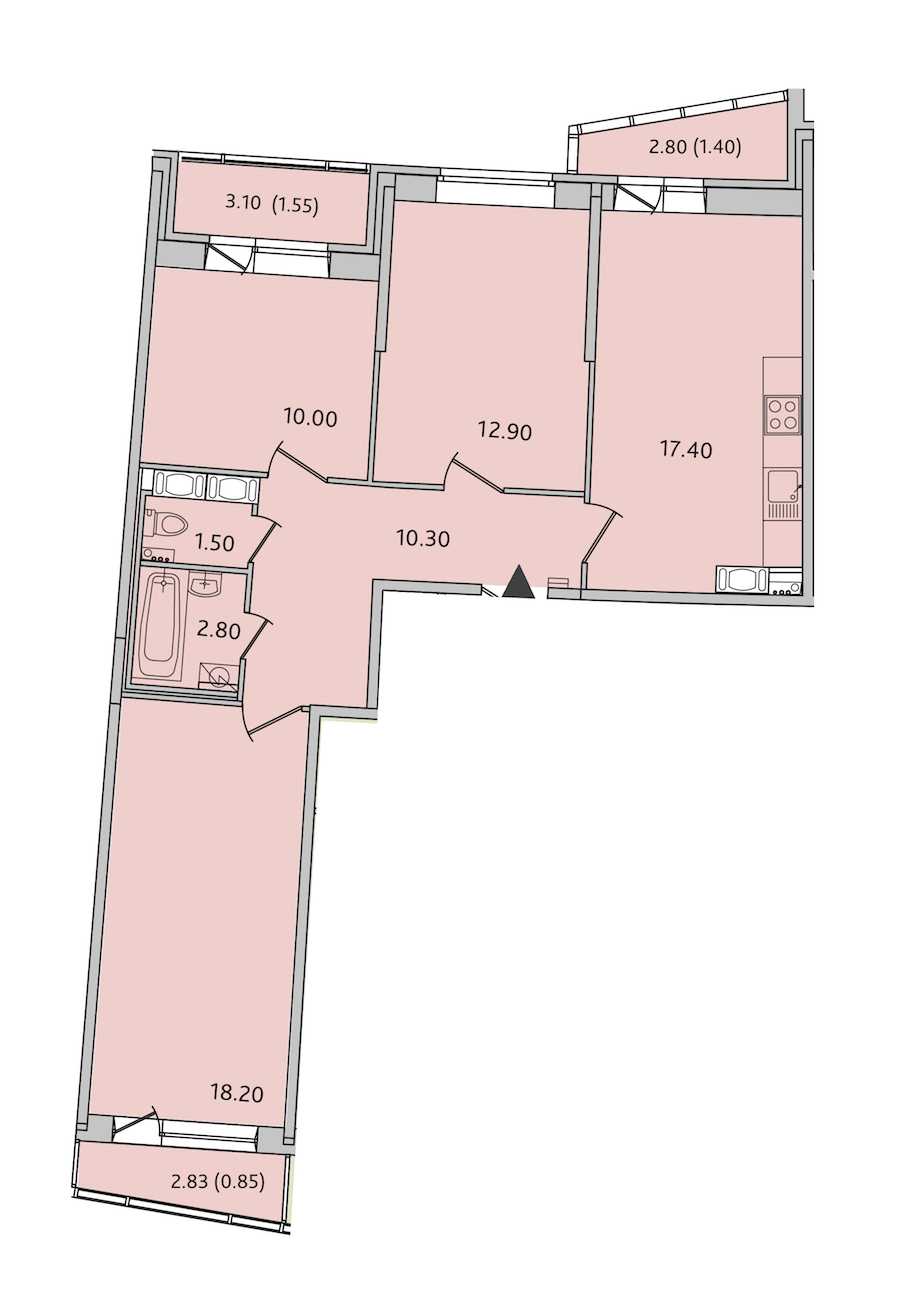 Трехкомнатная квартира в : площадь 76.9 м2 , этаж: 3 – купить в Санкт-Петербурге